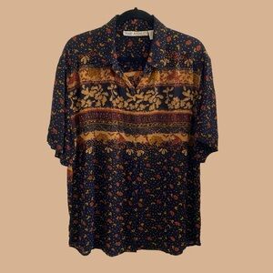 Vintage Boho Floral Crinkle Cut Oversized Button Up Short Sleeve / Jane Ashley